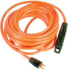 Long orange extension cord wrapped into a circle.