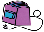 Toaster - Illustration of a purple toaster with two pronged plug.