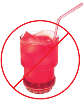 Fruit drink in a glass with a stop sign overlayed