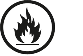 WHIMIS flammable & combustible material #1 - WHIMIS flammable and combustible symbol - a large flame with line underneath and circle around it.