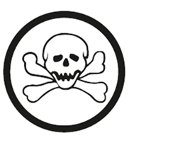 WHIMIS poisonous & infectious symbol #1 - a skull and cross-bones with a circle around it.  