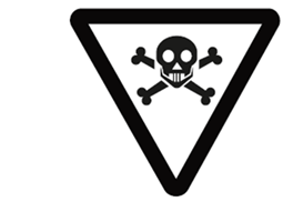 WHIMIS poisonous & infectious symbol #2 - a small black skull and cross-bones inside of an upside down triangle.