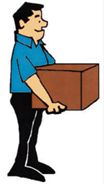 Man  holding a box close to himself before lifting it.