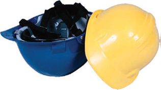 Blue and yellow hard hat.