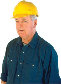 Construction worker wearing a yellow hard hat. 