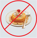 Ne pas partager sa nourriture  - On voit un gteau dans une assiette avec une fourchette  l'intrieur d'un cercle rouge barr.  