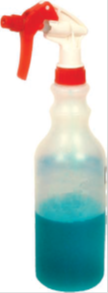 Nettoyant  vitres  -Image d'une bouteille non tiquete contenant un liquide bleu  