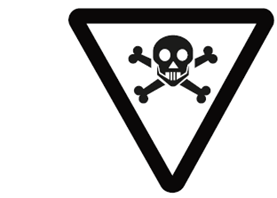 Title: Symbole de produit chimique provocant un empoisonnement  - Description: Illustration d'un tte de mort avec 2 os dessins  l'intrieur d'un triangle.