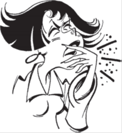 Title: Une femme malade - Description: Illustration d'une femme en train d'ternuer, elle met sa main devant sa bouche.