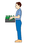 Gestes  avoir - Illistration d'une personne portant plusieurs petites bouteilles vertes dans un carton.